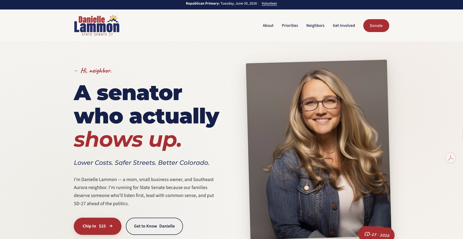 Danielle Lammon campaign website built by Assembly Strategies
