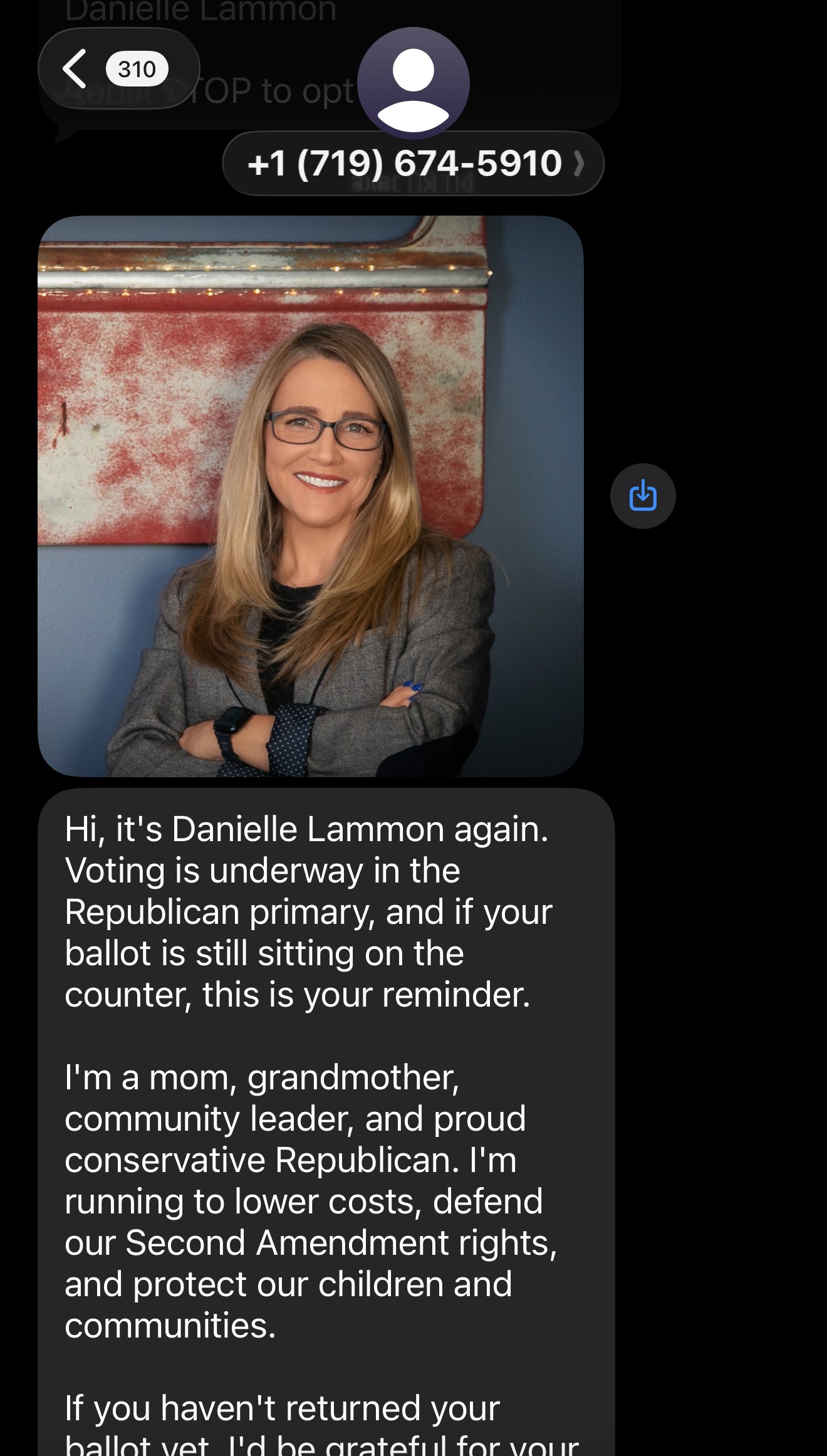 Danielle Lammon peer-to-peer text message